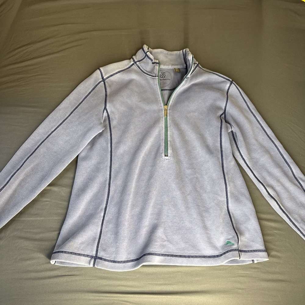 Tommy Bahama Cotton Blue Quarter Zip Pullover Sweater Small Waffle